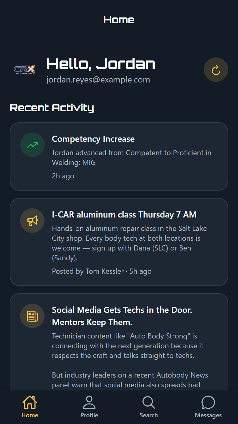 CRX app — Feed screen