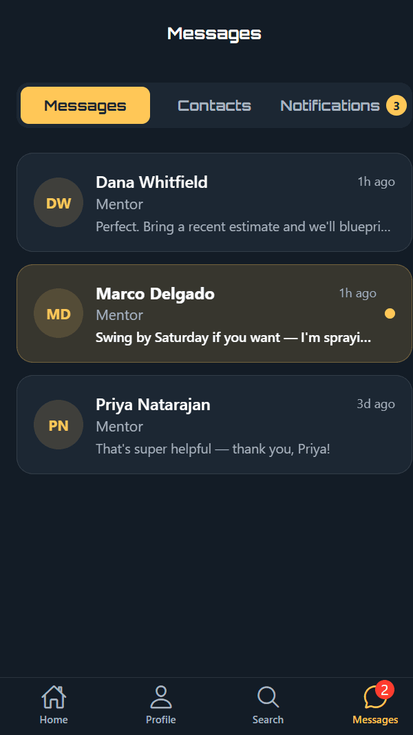 CRX app — Conversations screen