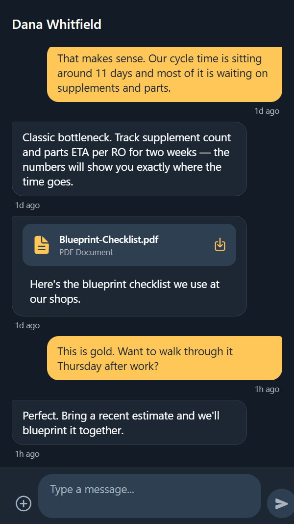 CRX app — Messaging screen