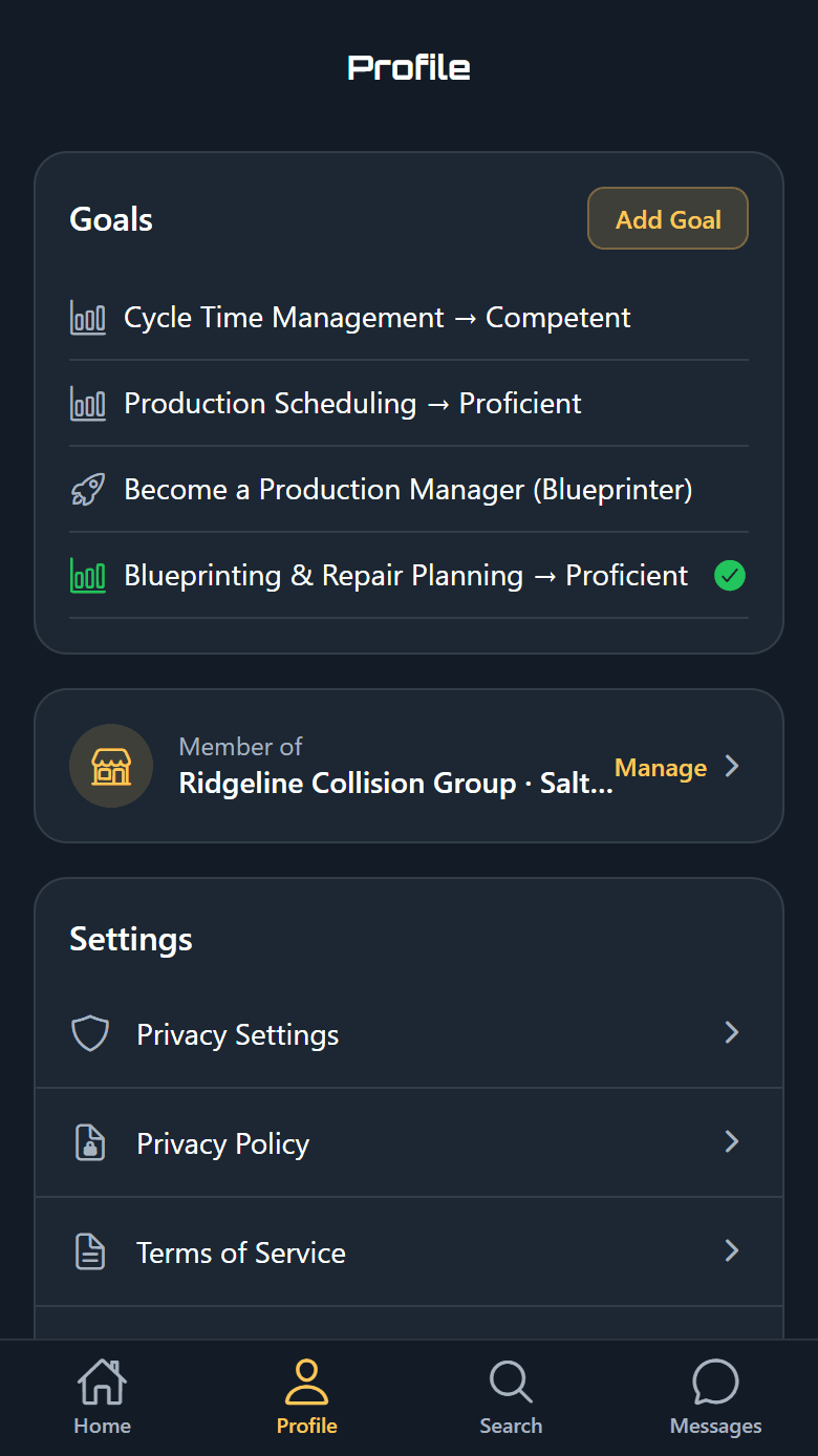 CRX app — Profile screen