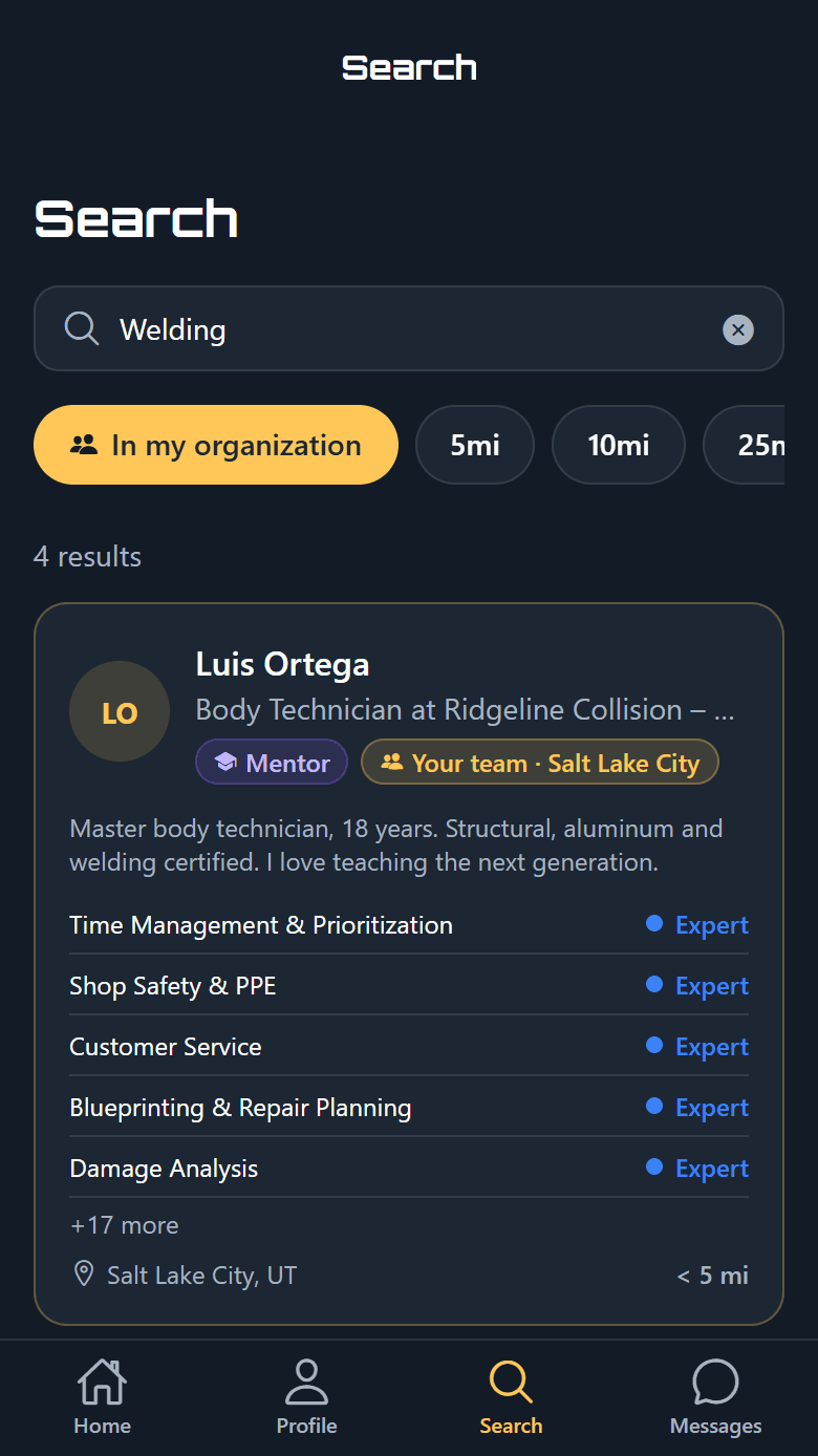 CRX app — Find Xperts screen